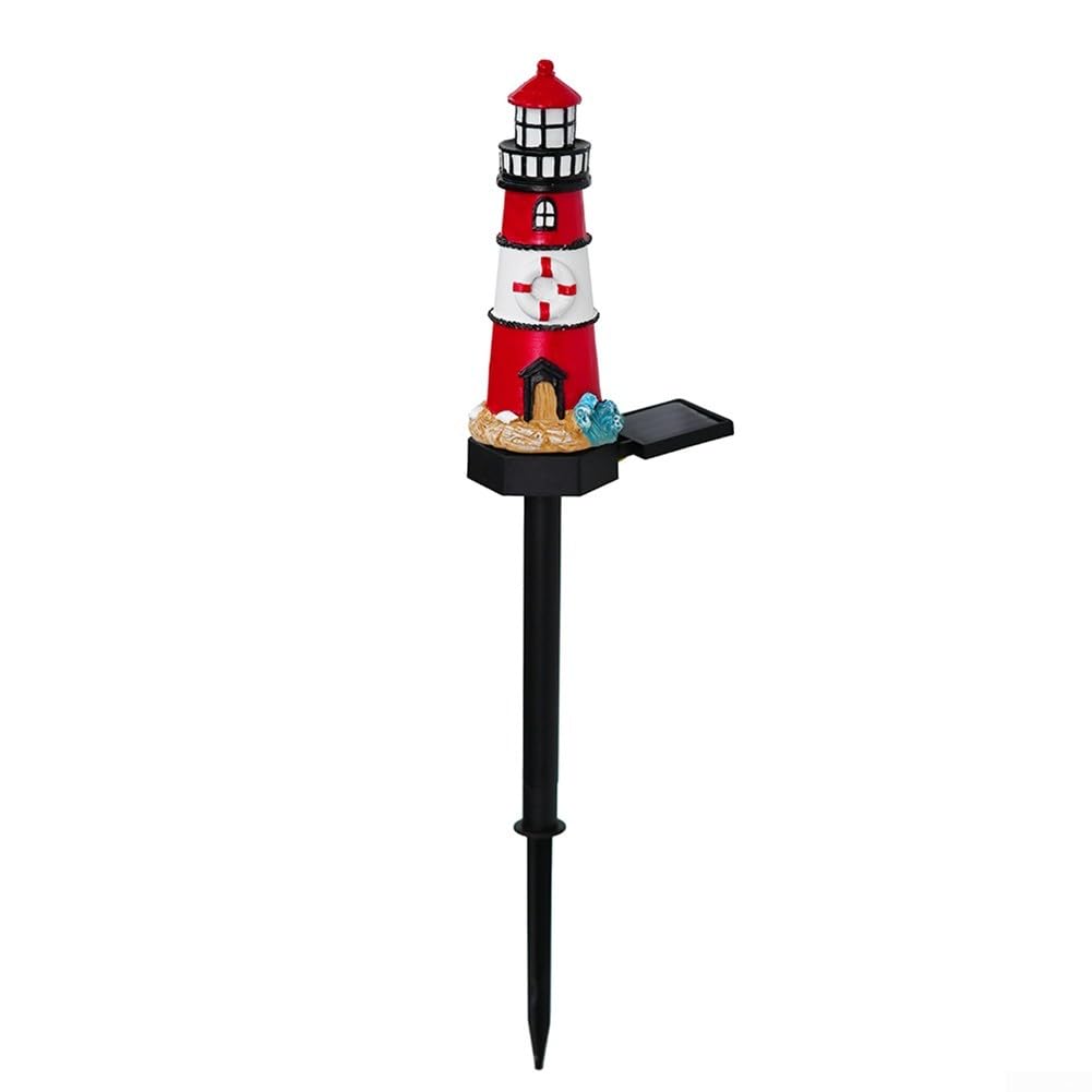 Solar Powered LED Lighthouse Light Outdoor Garden Waterproof Resin Automatic Sensor Q82372