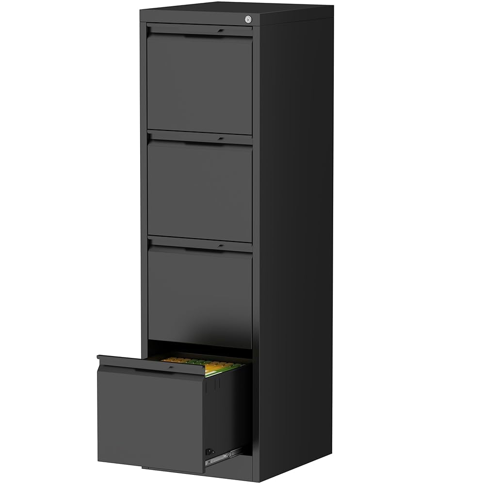 Black 4 Drawer Metal File Cabinet with Lock V662