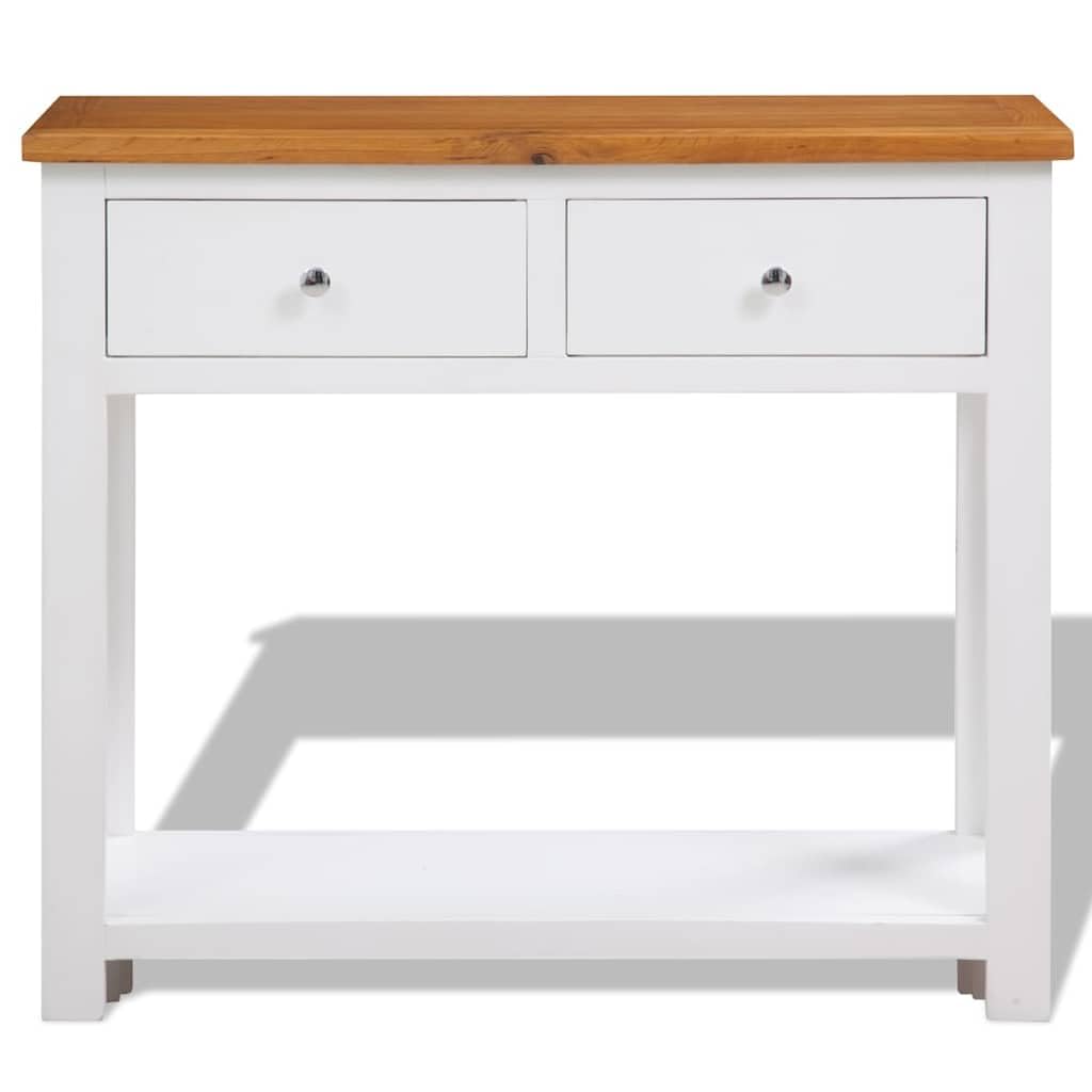 Solid Oak Wood Console Table with 2 Drawers Q49046