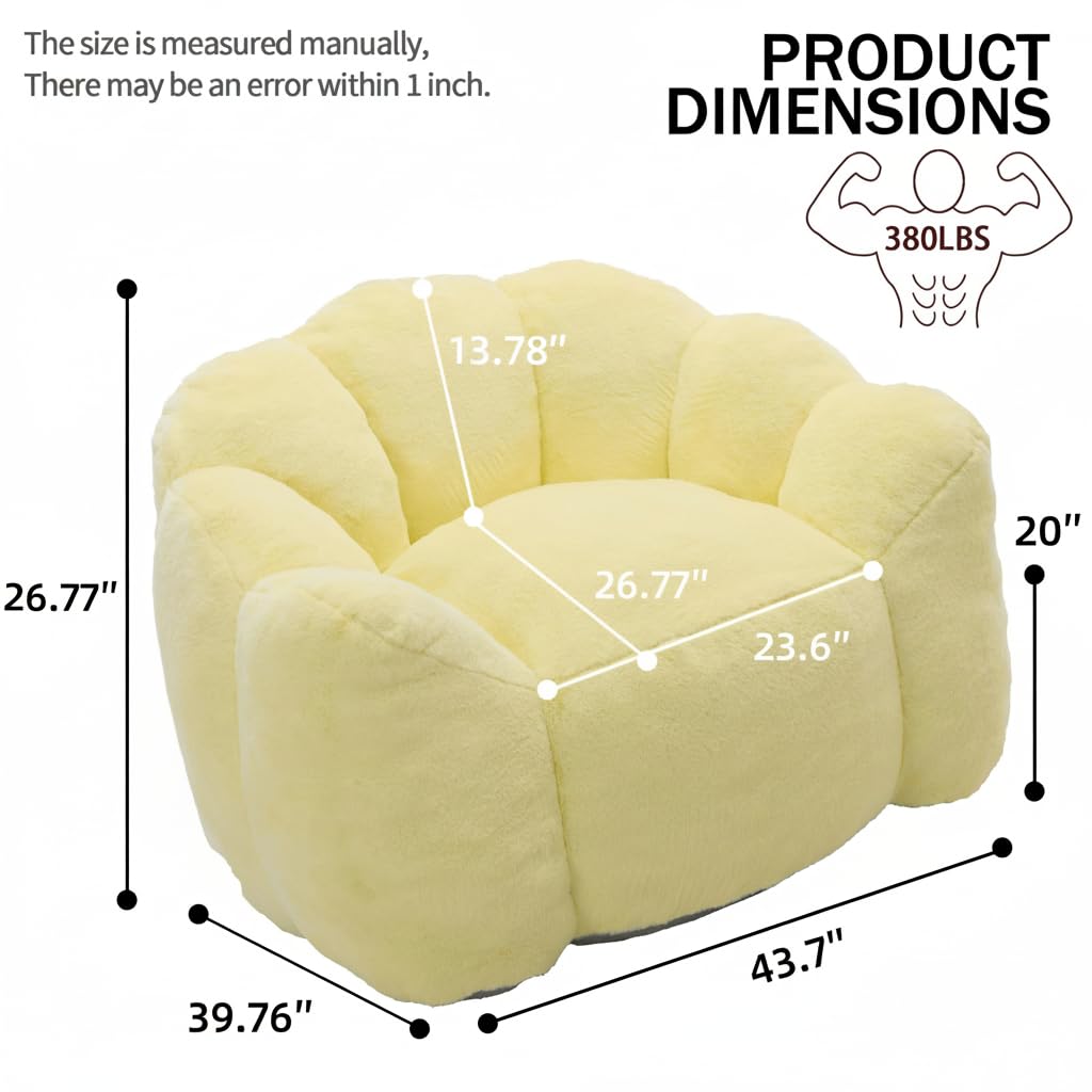 Large Yellow Faux Fur Bean Bag Chair N482595