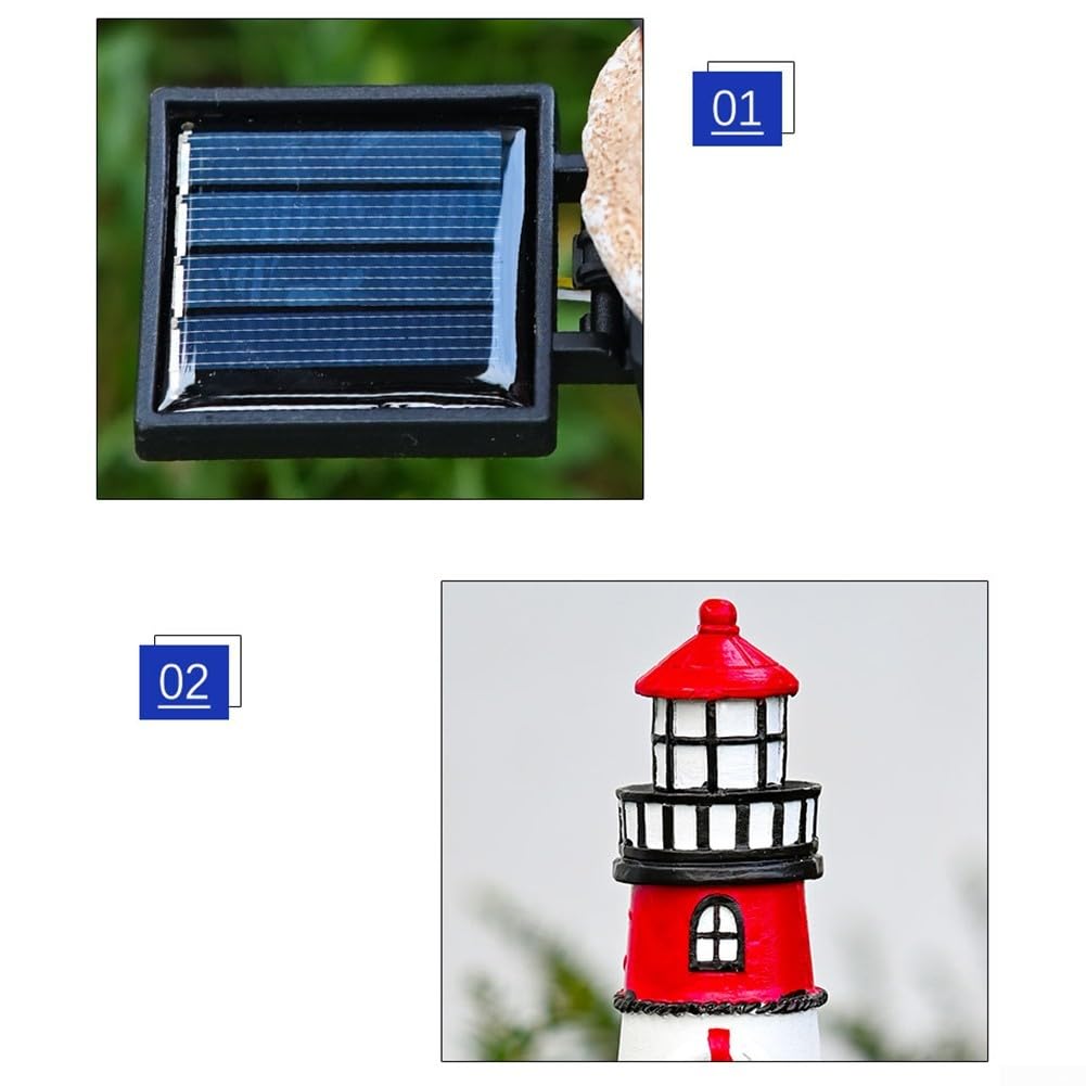 Solar Powered LED Lighthouse Light Outdoor Garden Waterproof Resin Automatic Sensor Q82372