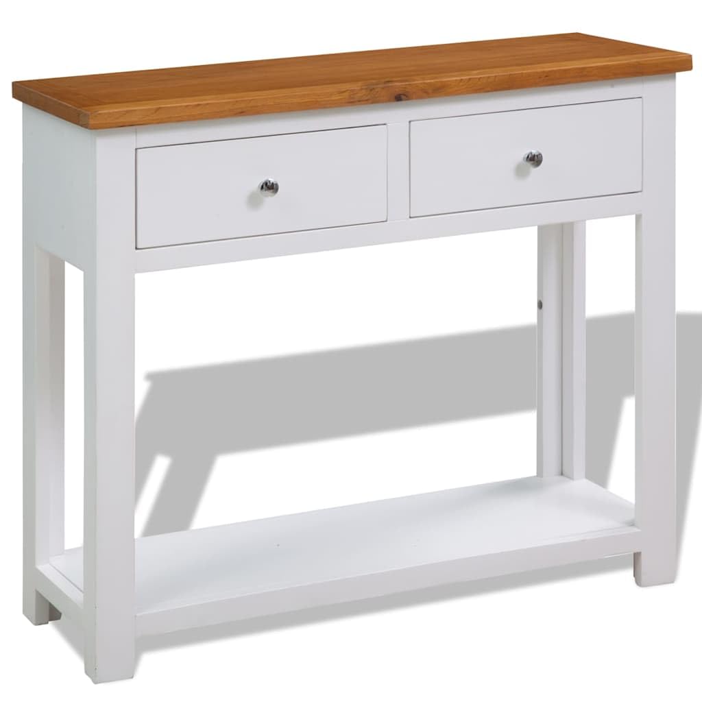 Solid Oak Wood Console Table with 2 Drawers Q49046