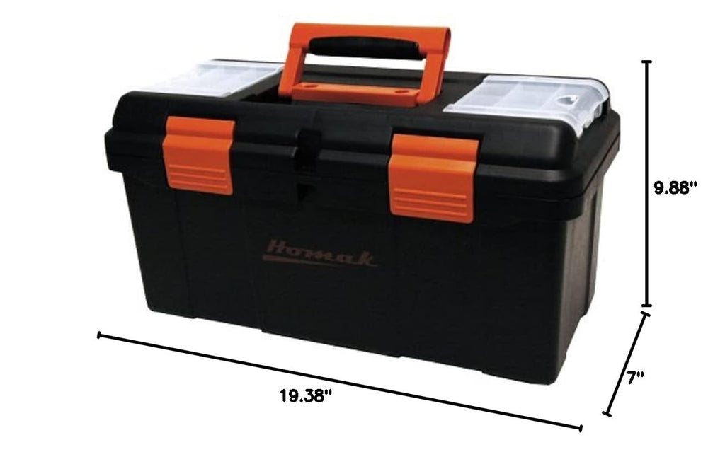 Plastic Tool Box with Tray and Dividers, Black, 19.25 Inches Z255553