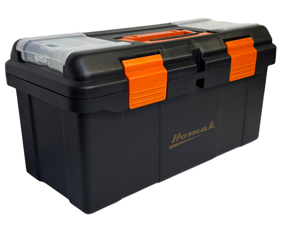 Plastic Tool Box with Tray and Dividers, Black, 19.25 Inches Z255553