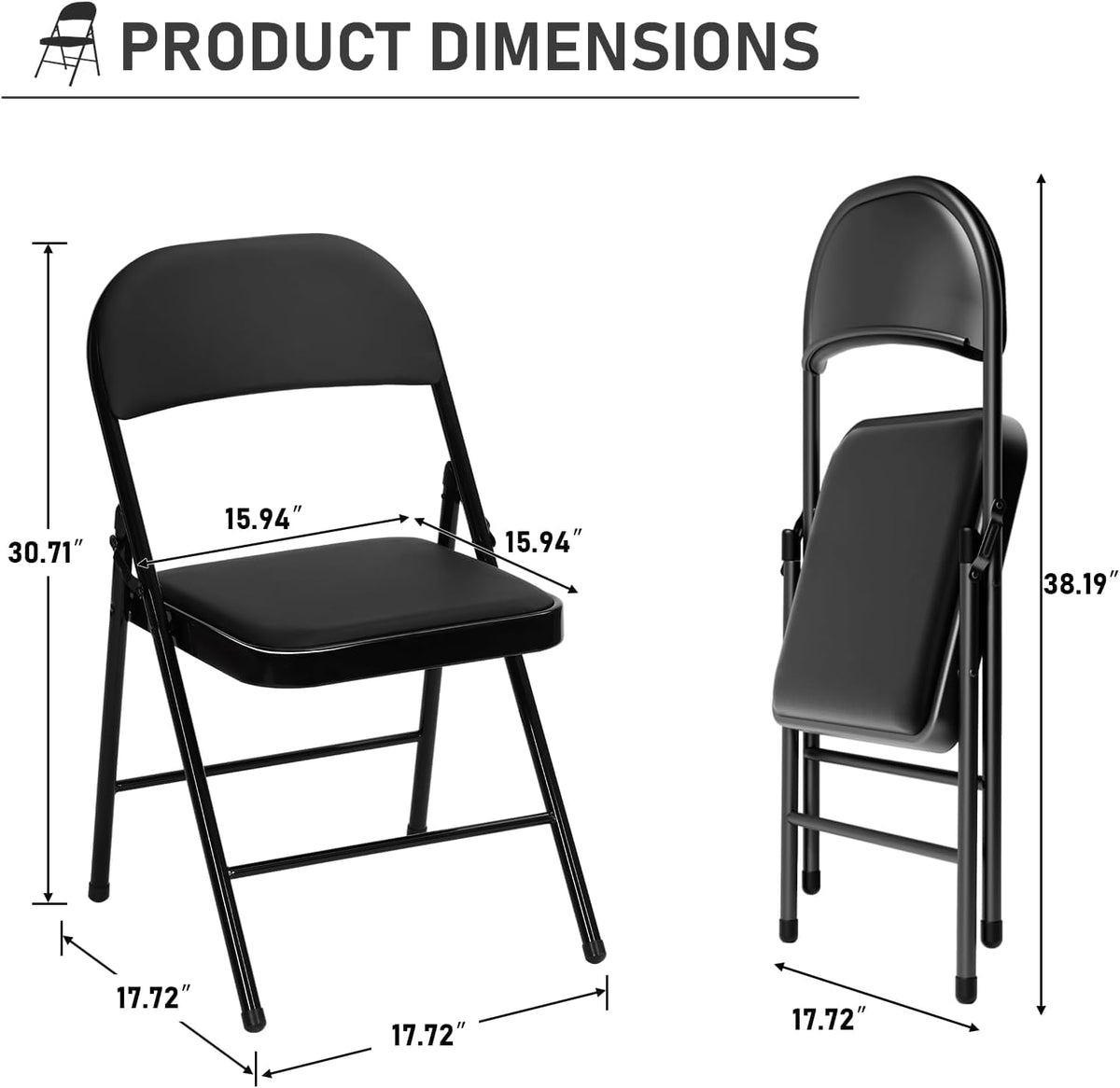 Black Folding Chairs with Padded Cushion, 10 Pack G630