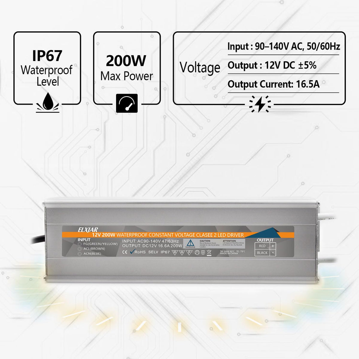 200W 12V IP67 LED Power Supply Driver C699