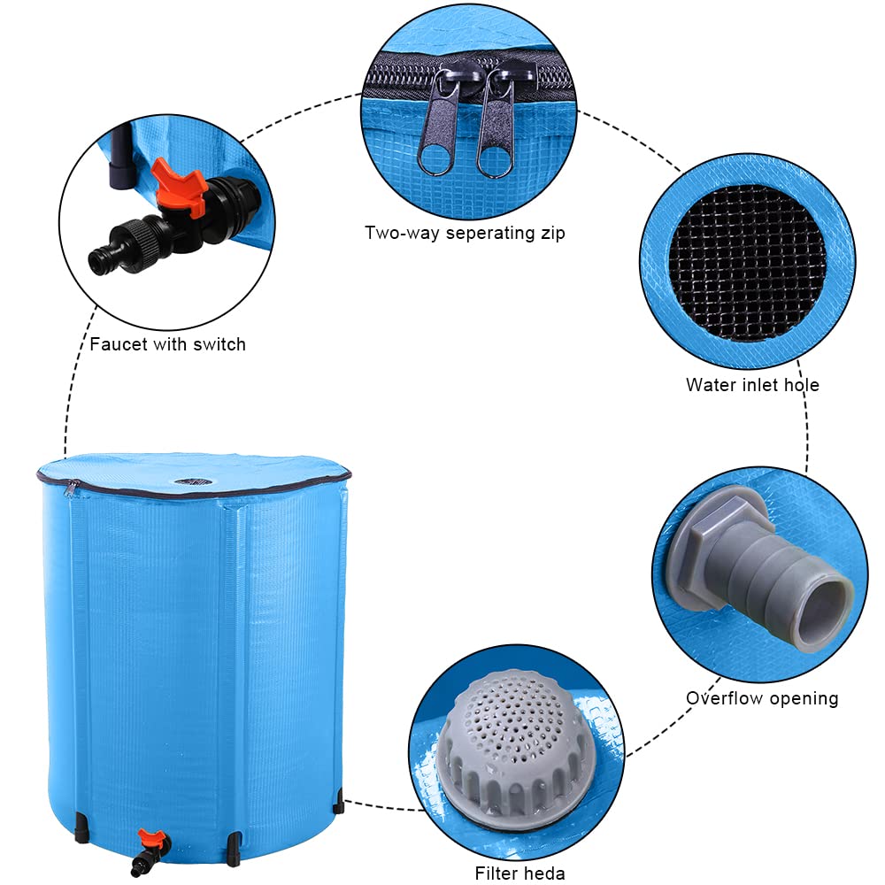 50 Gallon Collapsible Rain Barrel with Filter Spigot Overflow Kit A429