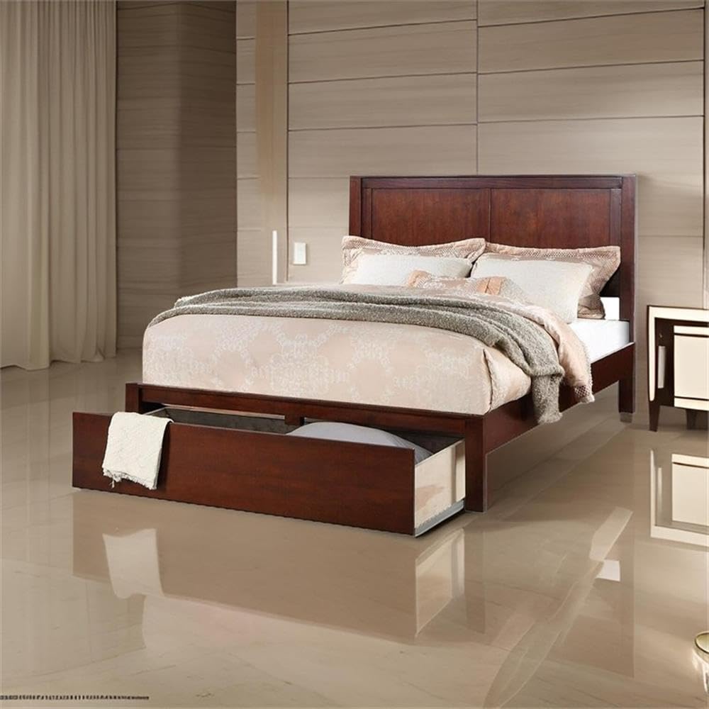 California King Solid Wood Platform Bed with Storage Drawer T477369