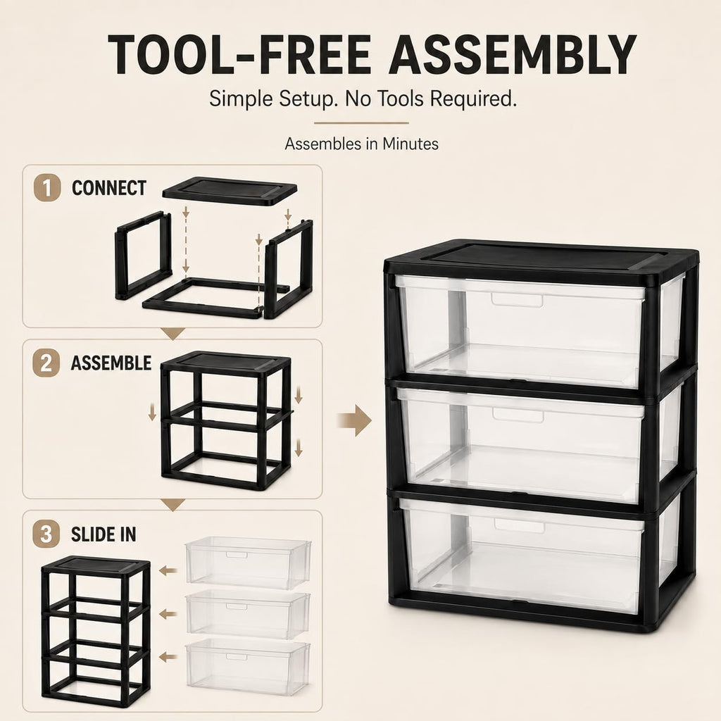 Plastic 3 Drawer Storage Tower with Clear Removable Bins K253480