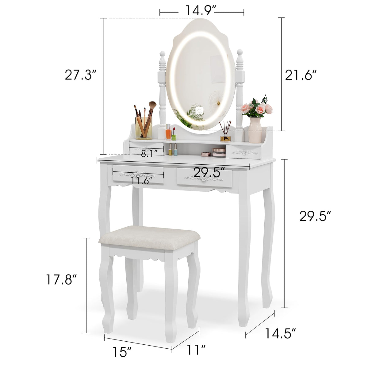 Vanity Desk with Mirror and Lights O63903