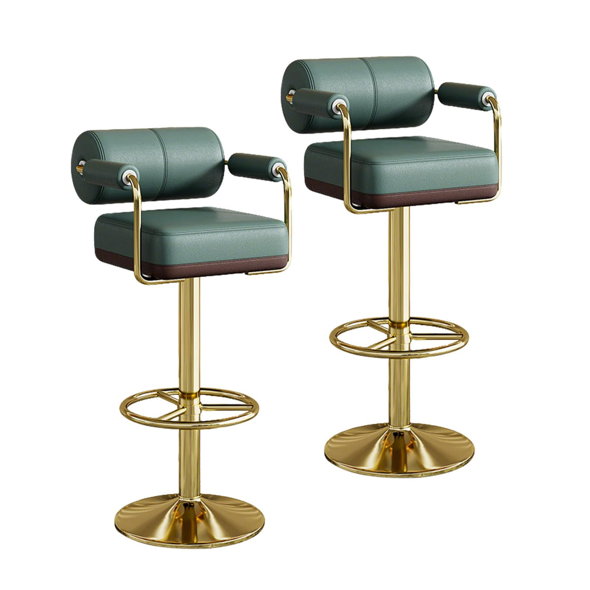 Set of 2 Green Adjustable PU Leather Bar Stools Q67393