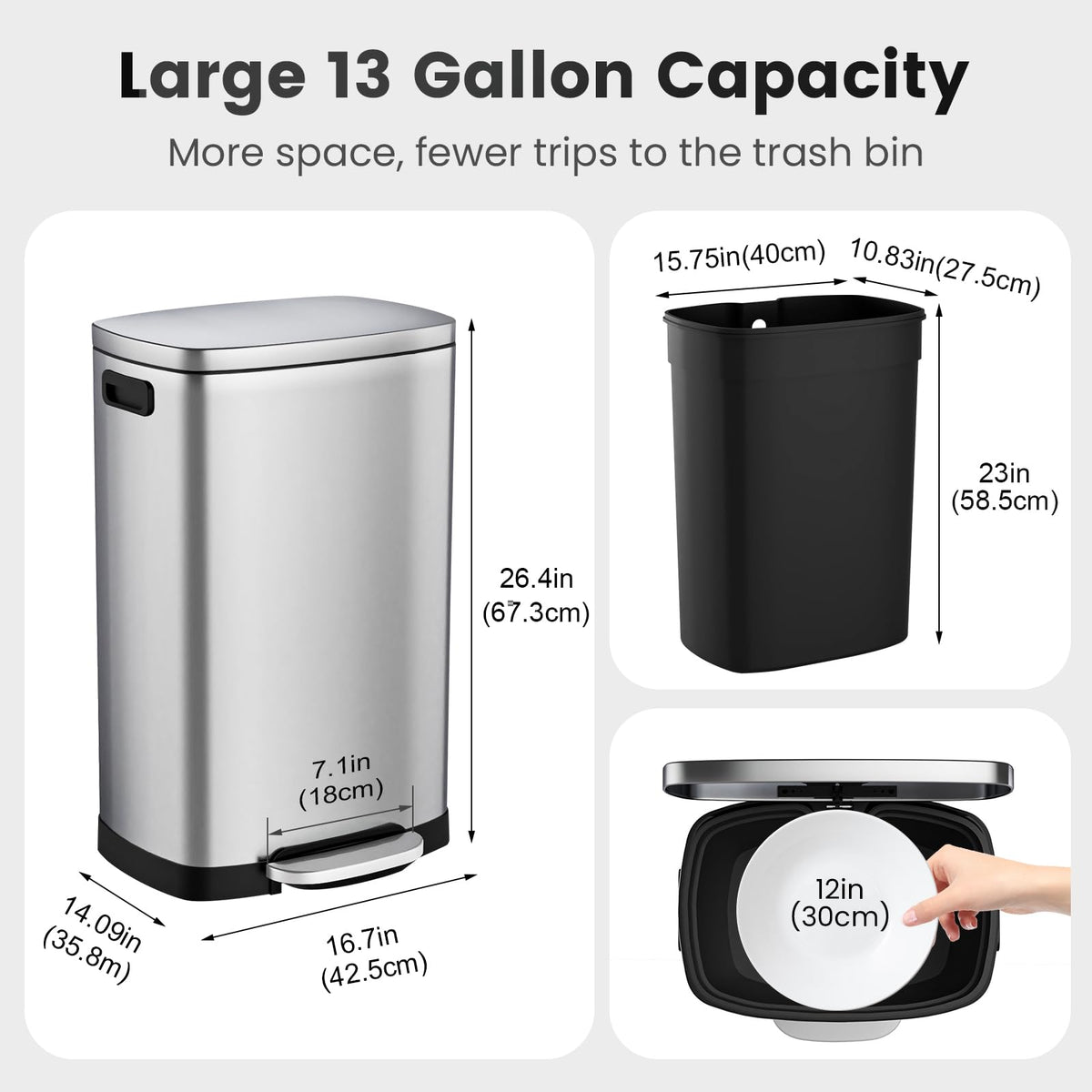 13 Gal Stainless Steel Kitchen Trash Can P707997