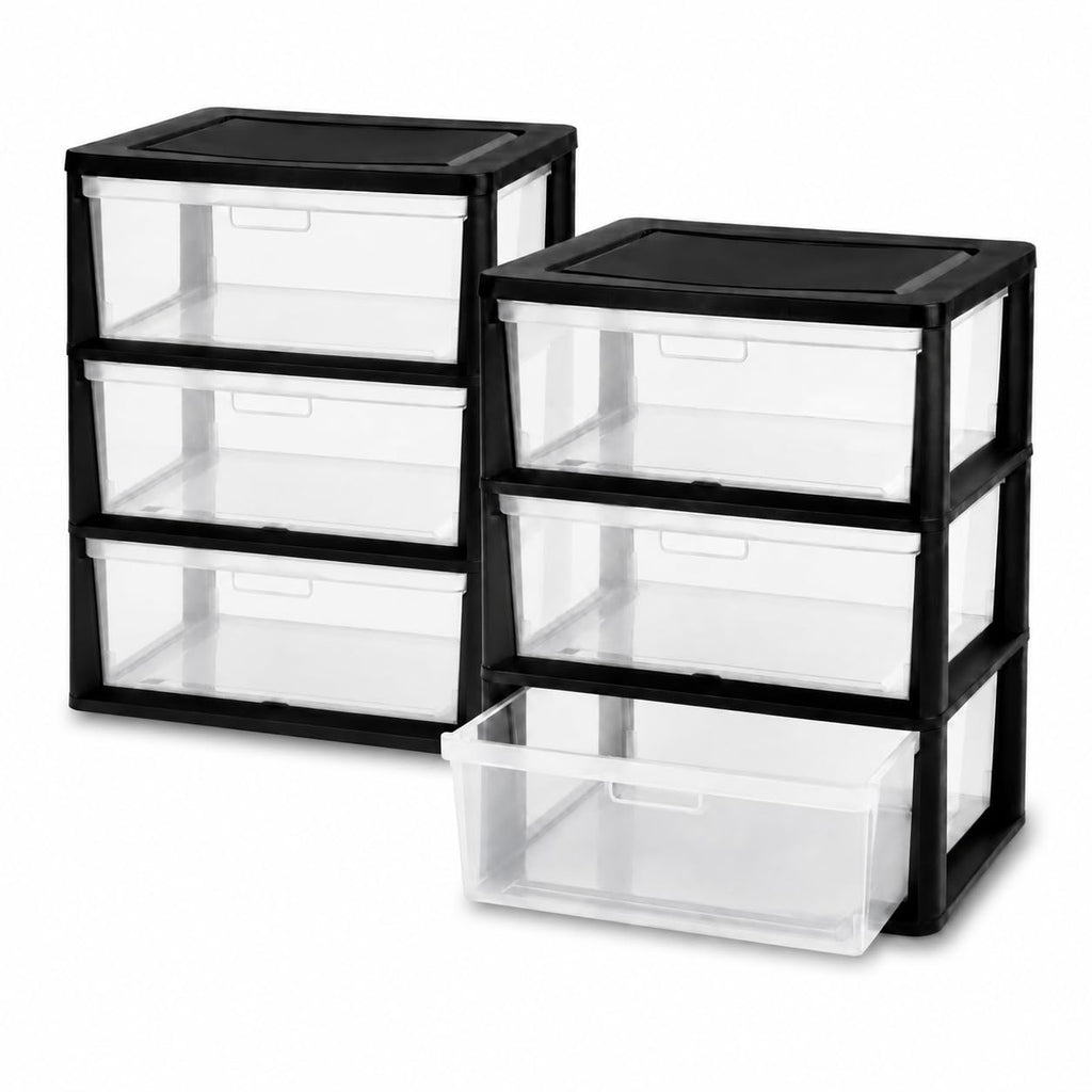 Plastic 3 Drawer Storage Tower with Clear Removable Bins K253480