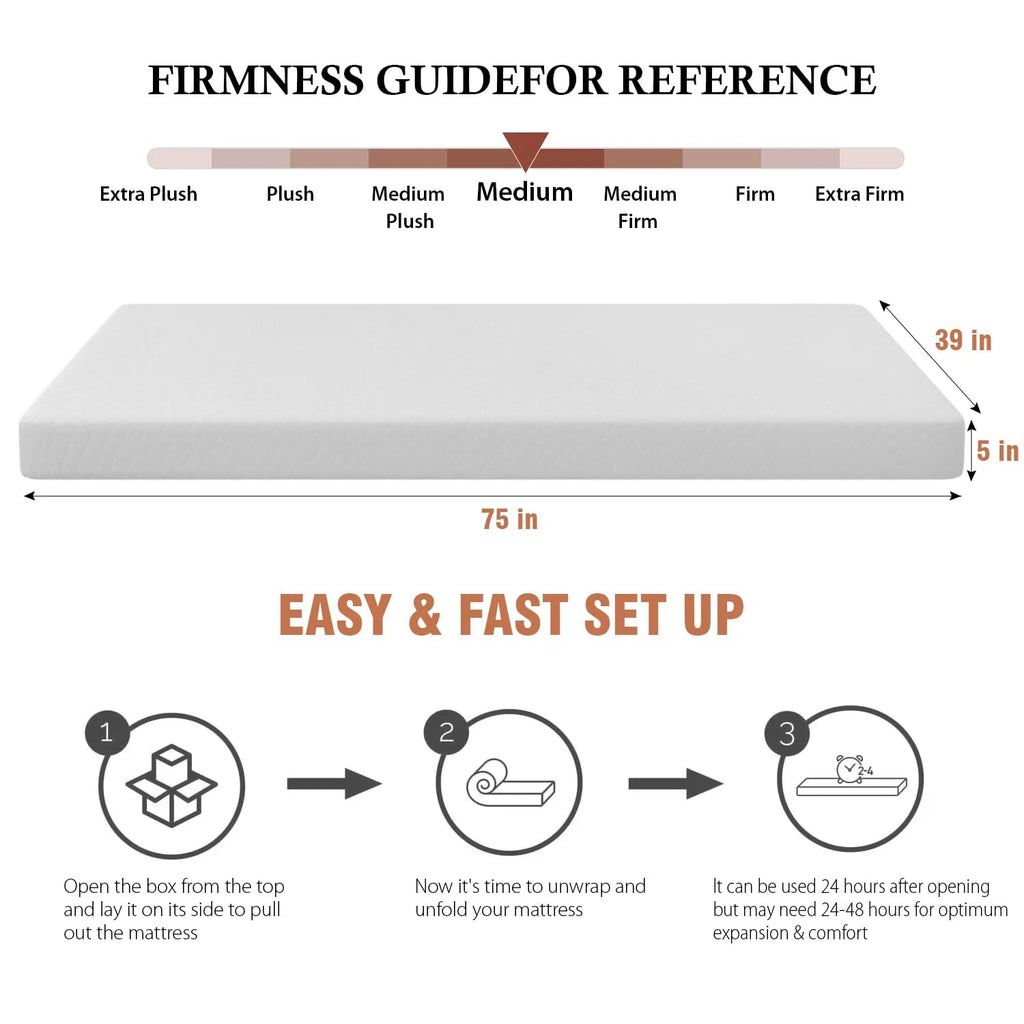 5 inch Memory Foam Twin Mattress with Washable Cover H456