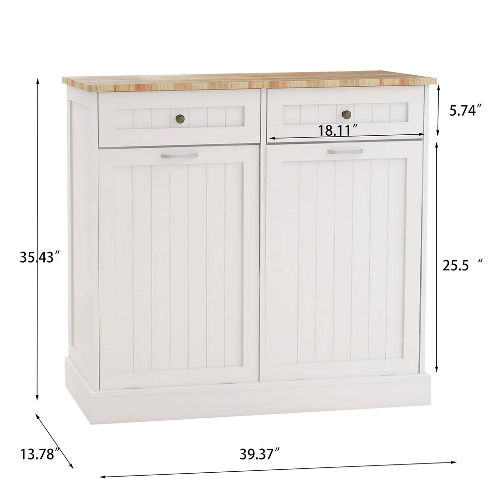 White 2 Drawer Tilt Out Trash Cabinet Y7511