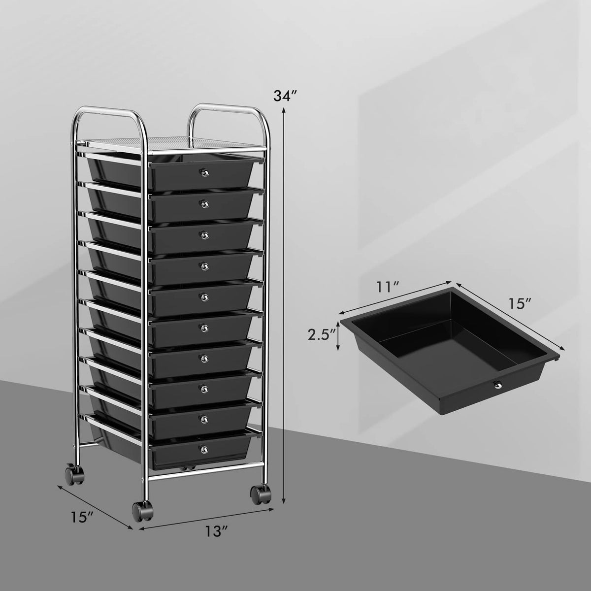 Rolling Utility Cart with 10 Drawers and Lockable Wheels V22765