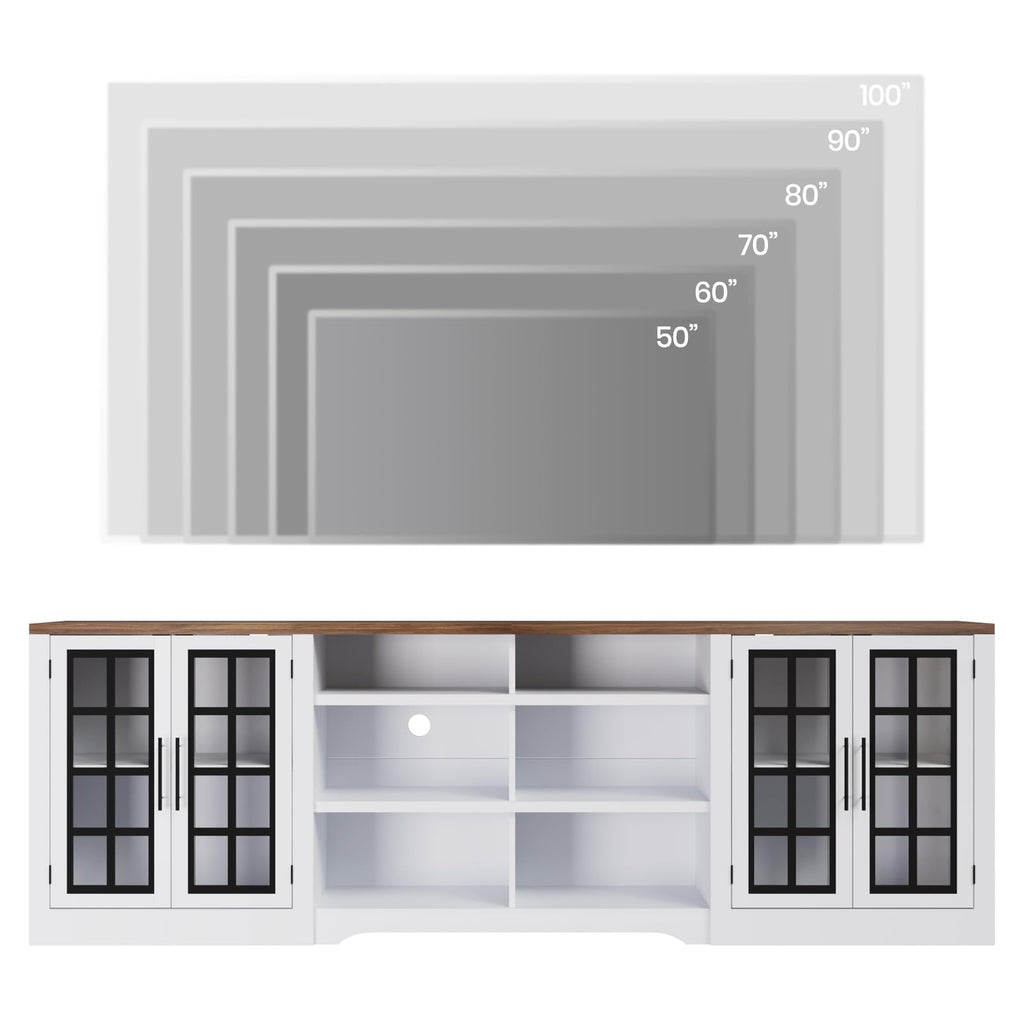 White TV Stand with Storage Cabinet and 3-Tier Open Shelves F61518
