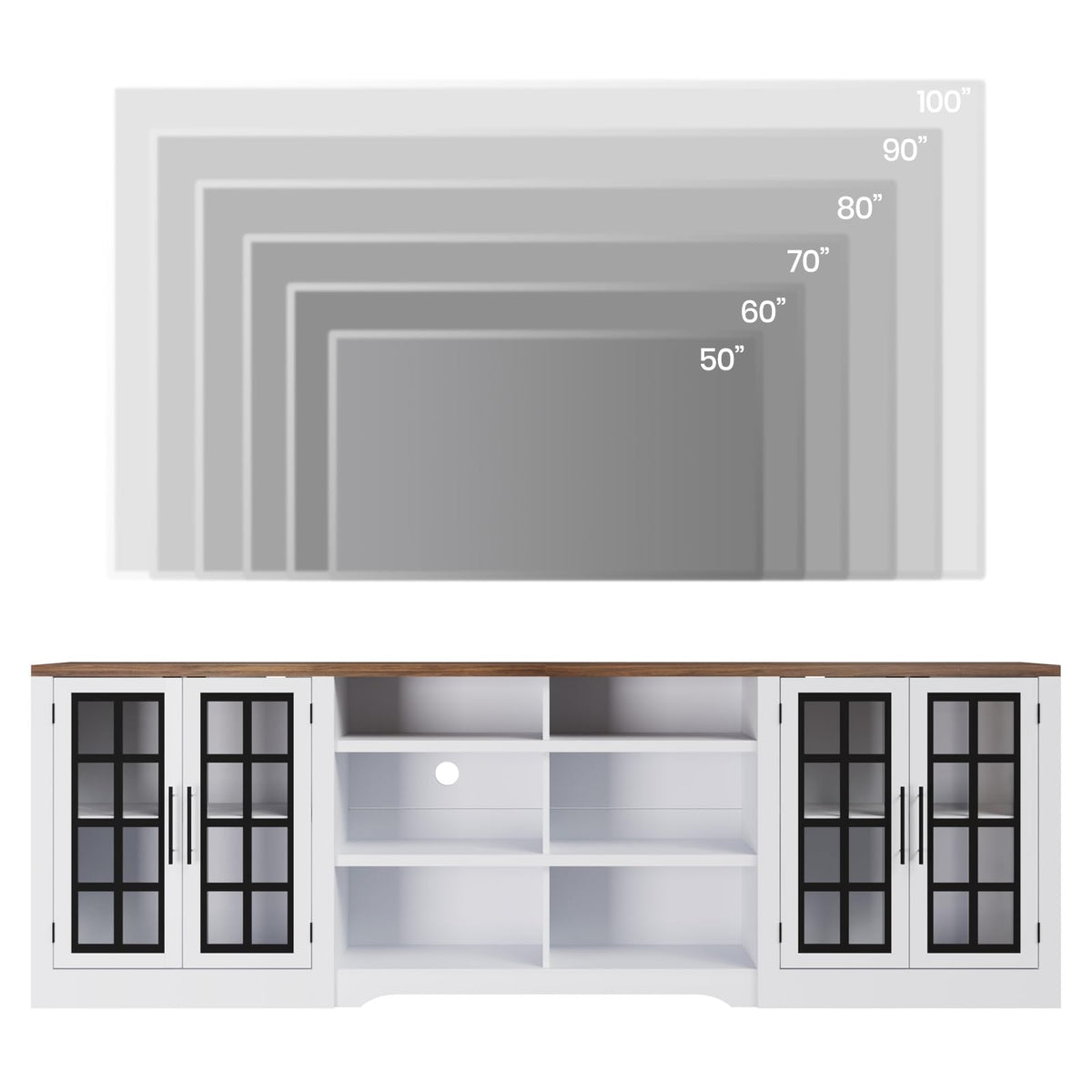 White TV Stand with Storage Cabinet and 3-Tier Open Shelves F61518