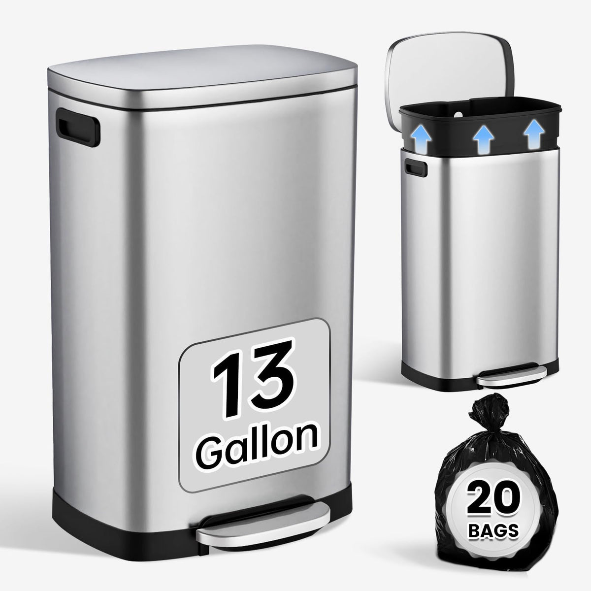 13 Gal Stainless Steel Kitchen Trash Can P707997