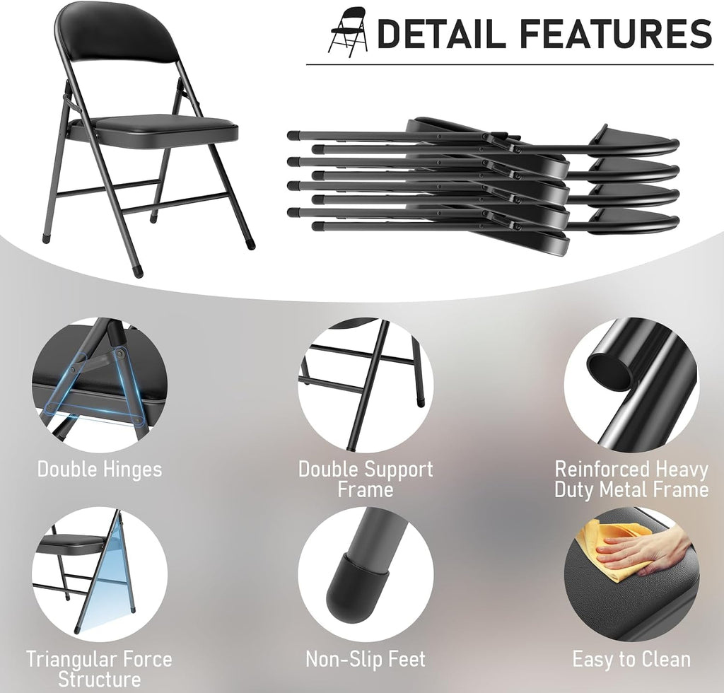 Black Folding Chairs with Padded Cushion, 10 Pack G630