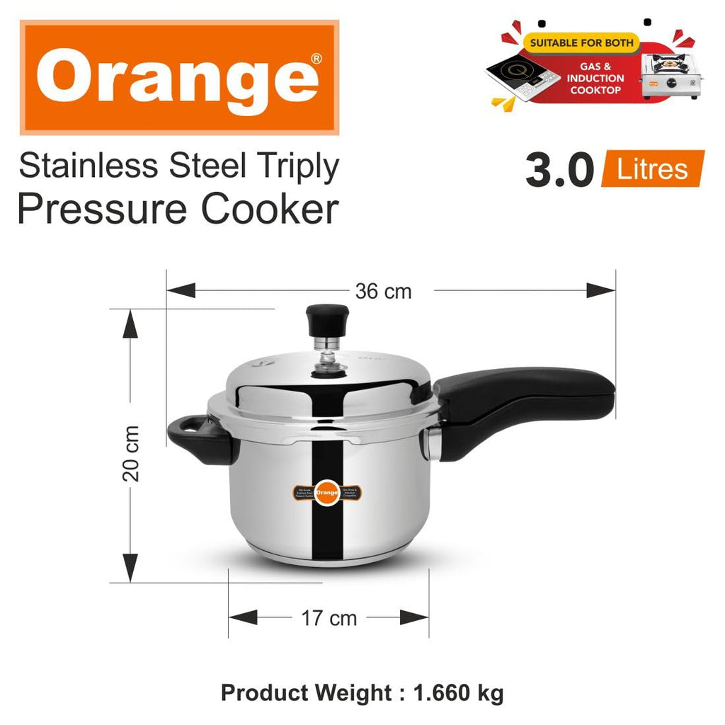 Orange Triply Stainless Steel Pressure Cooker Combo Set 2&3 Litre 2 Pc B52506