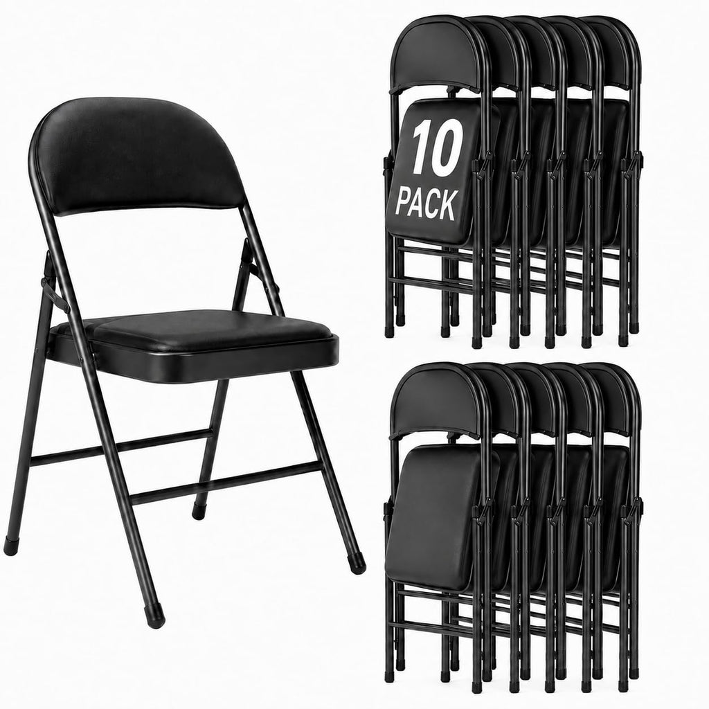 Black Folding Chairs with Padded Cushion, 10 Pack G630