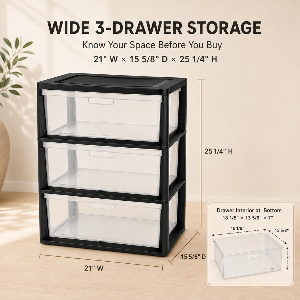 Plastic 3 Drawer Storage Tower with Clear Removable Bins K253480