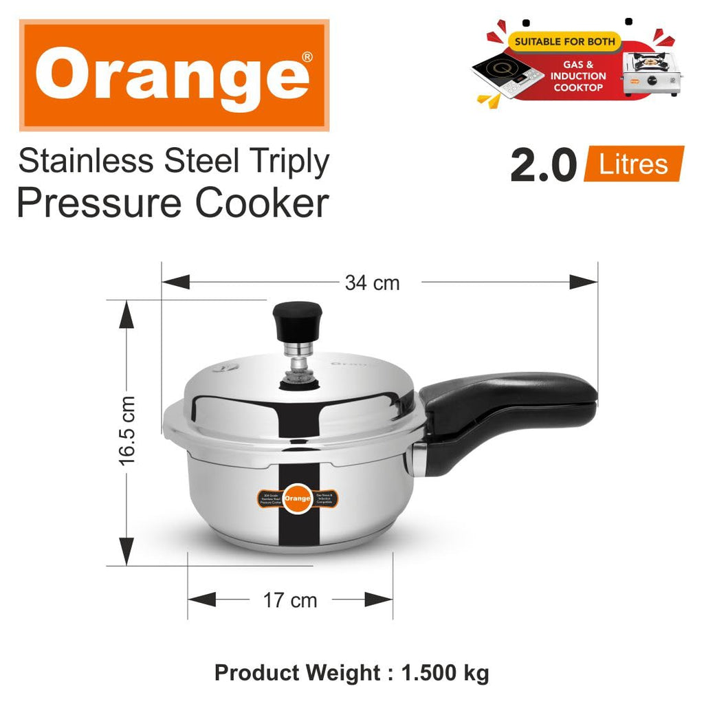 Orange Triply Stainless Steel Pressure Cooker Combo Set 2&3 Litre 2 Pc B52506