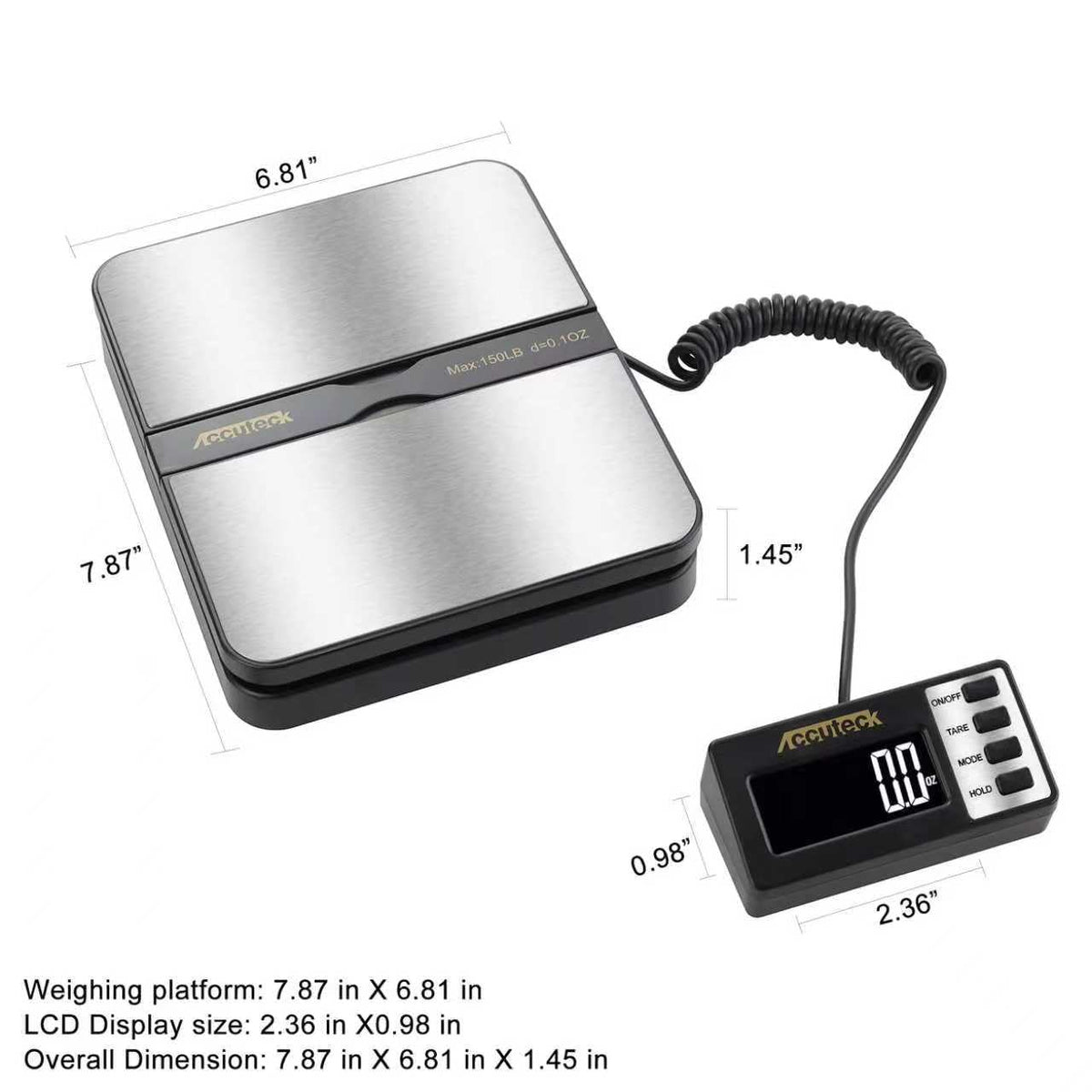 150Lbs 0.1OZ Digital Postal Scale Stainless Steel O719405