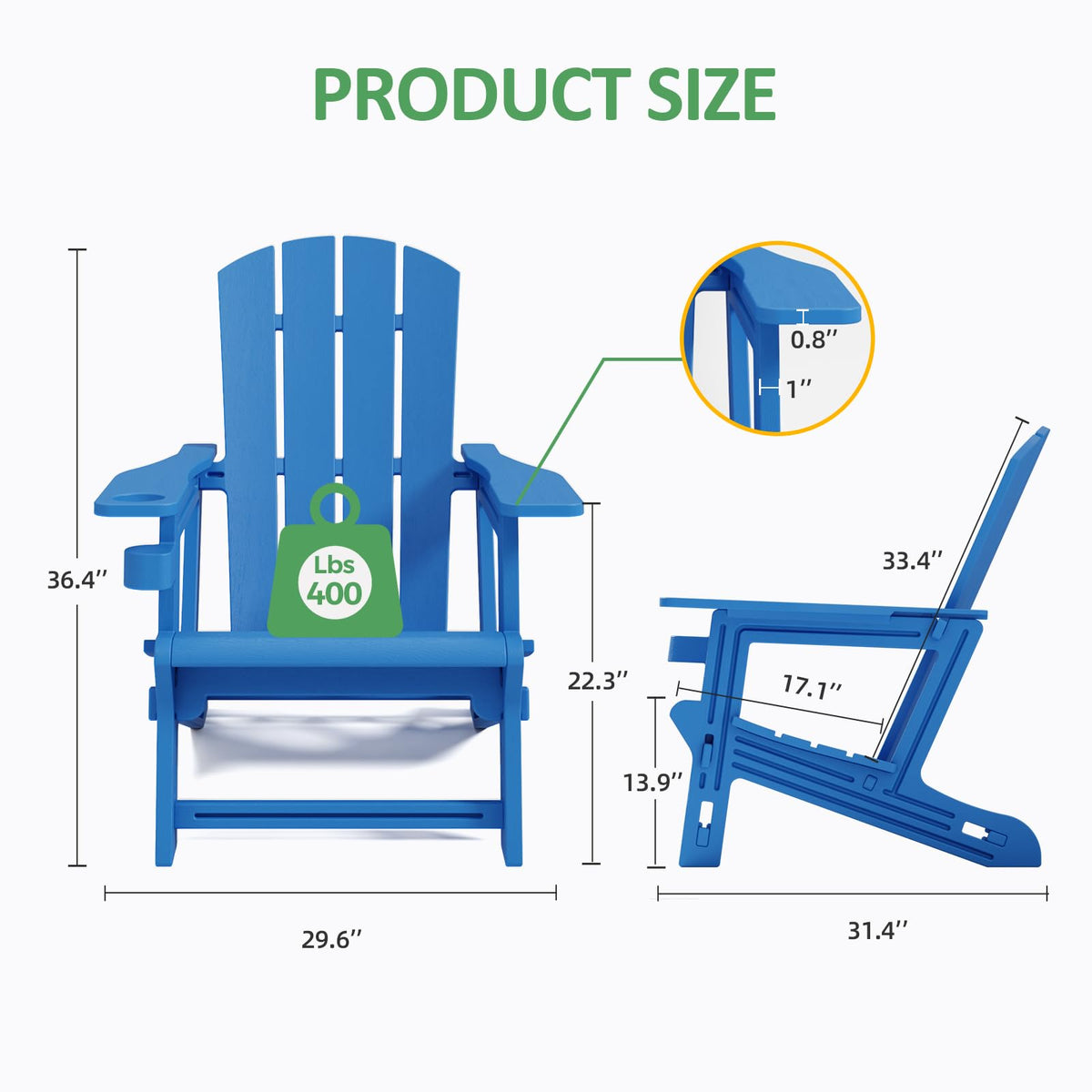 Klein Blue Plastic Adirondack Chairs Set of 2 with Cup Holder W6062