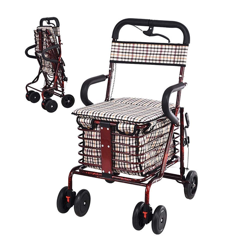 Folding Four Wheel Rollator Walker with Padded Seat Lockable Brakes B2491