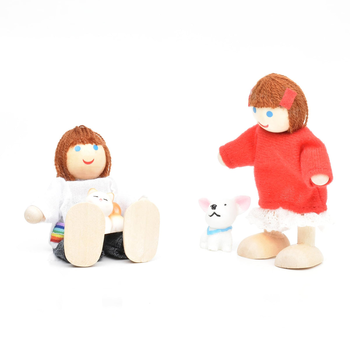 Wooden Dollhouse Dolls Family Set of 7 Miniature Figures and 2 Pets X4515