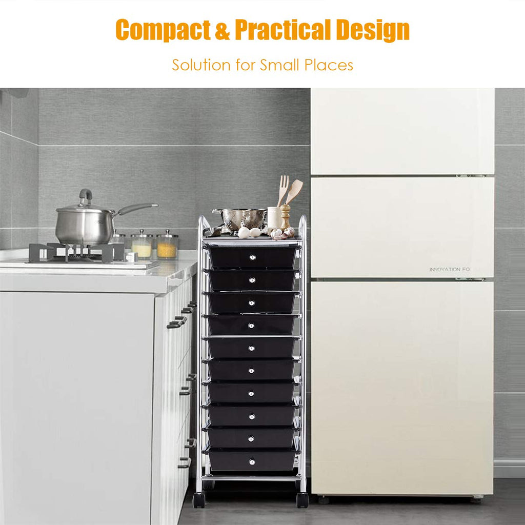 Rolling Utility Cart with 10 Drawers and Lockable Wheels V22765