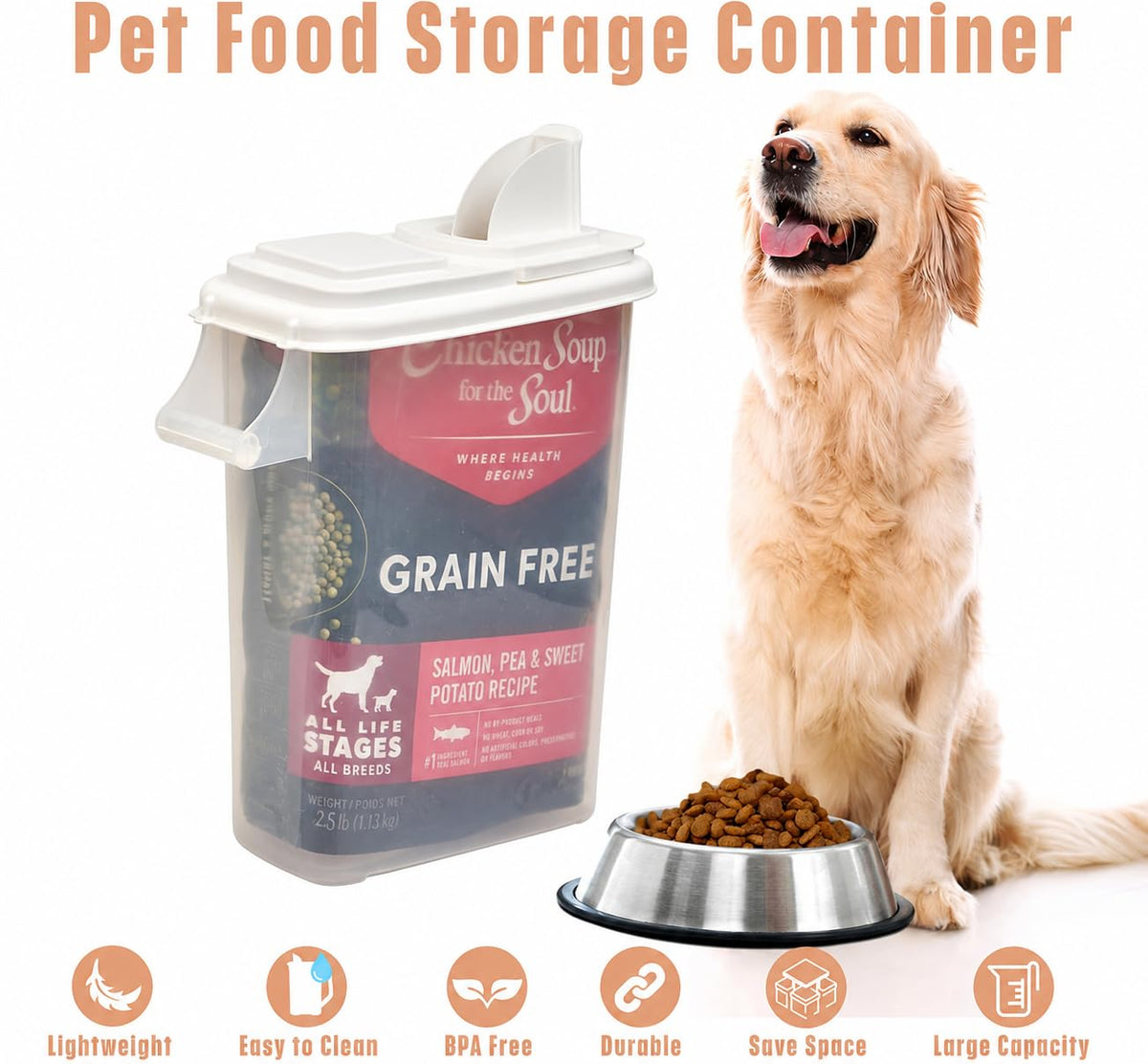 Airtight Pet Food Storage Container 32 Quart with Pour Spout I883419