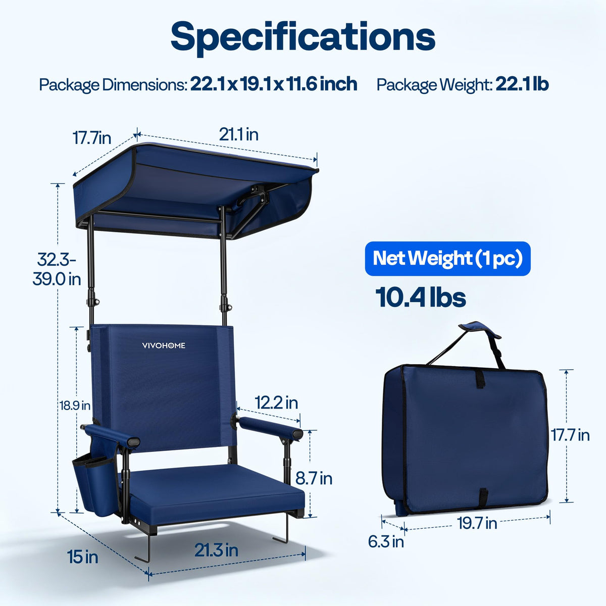Stadium Seat with Sunshade Canopy and Back Support Z431
