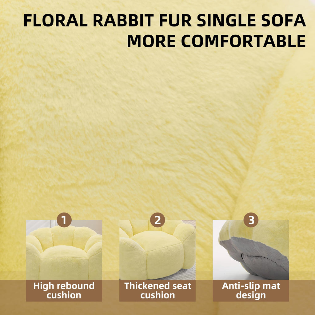 Large Yellow Faux Fur Bean Bag Chair N482595