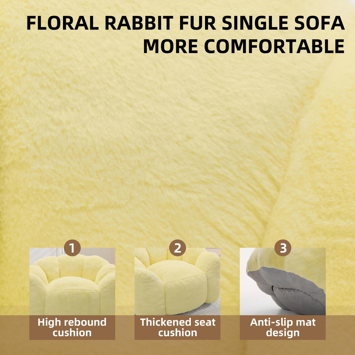 Large Yellow Faux Fur Bean Bag Chair N482595