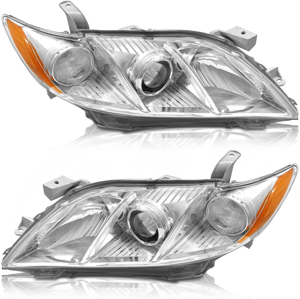 2007-2009 Toyota Camry Headlight Assembly Pair Chrome Housing Clear Lens B894254