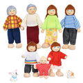 Wooden Dollhouse Dolls Family Set of 7 Miniature Figures and 2 Pets X4515