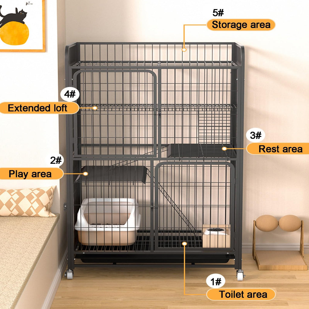 4 Tiers Metal Wire Cat Cage with Wheels A444