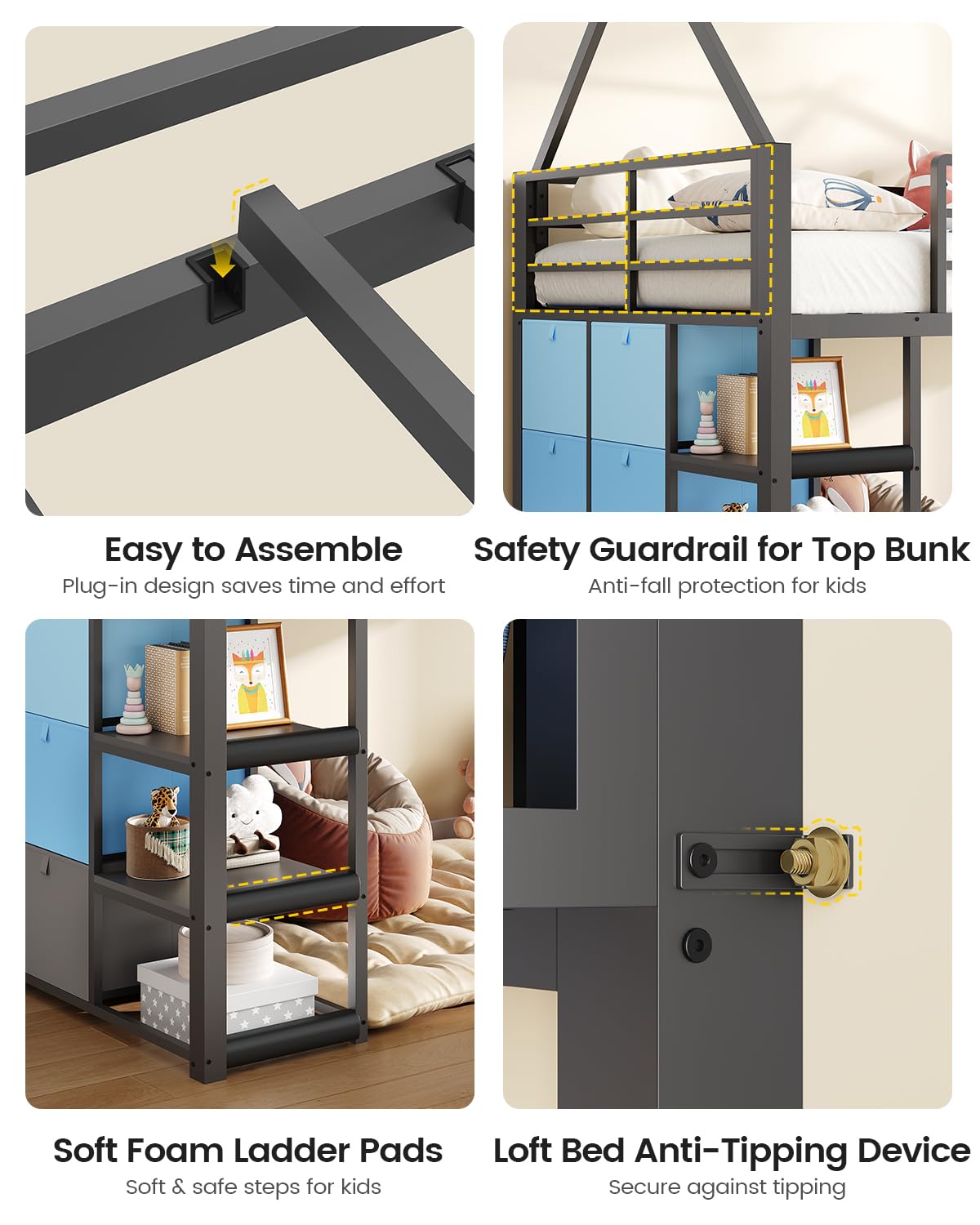Twin Metal Loft Bed with Desk and Storage D39297