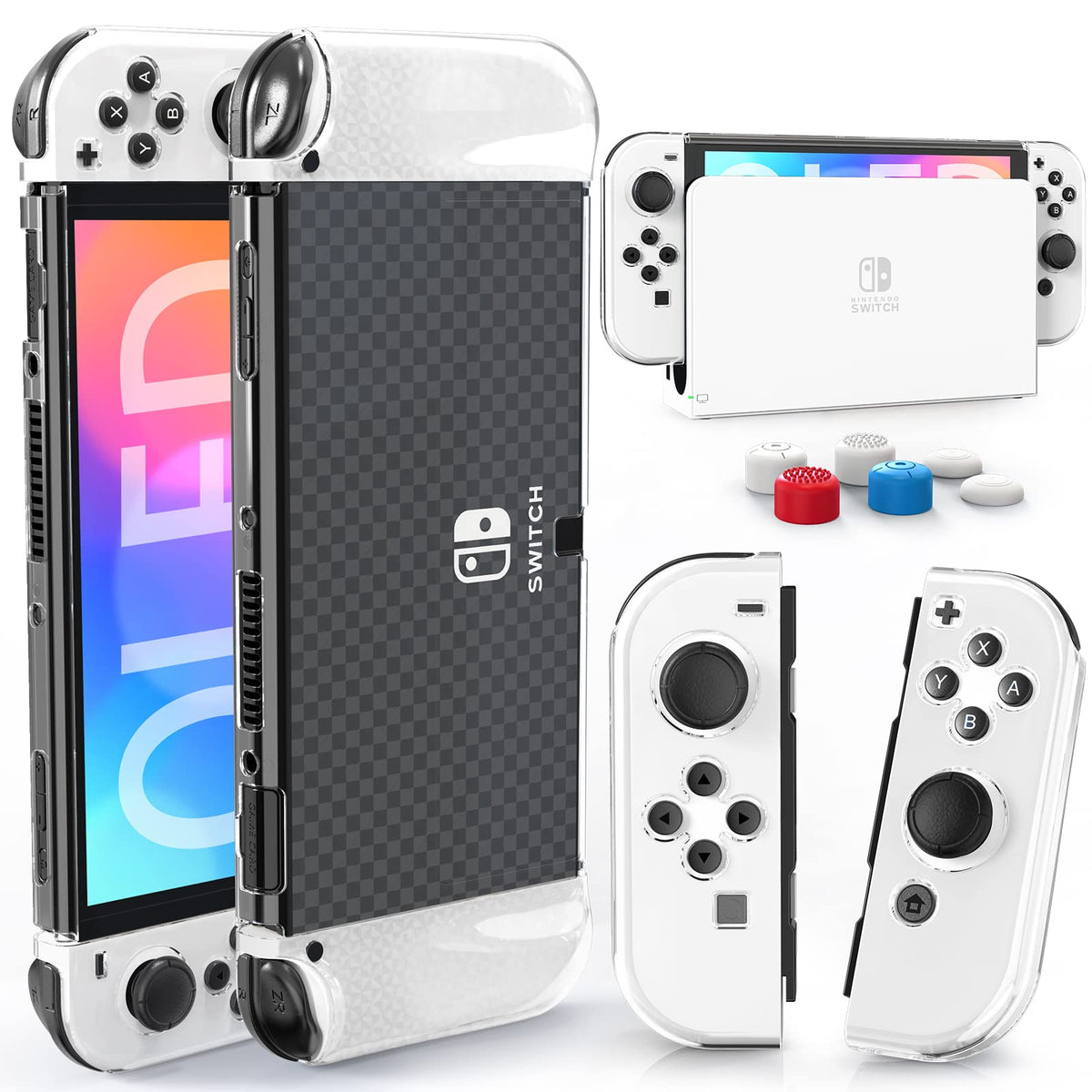 Switch OLED Dockable Hard PC Case with Thumb Stick Caps M12853