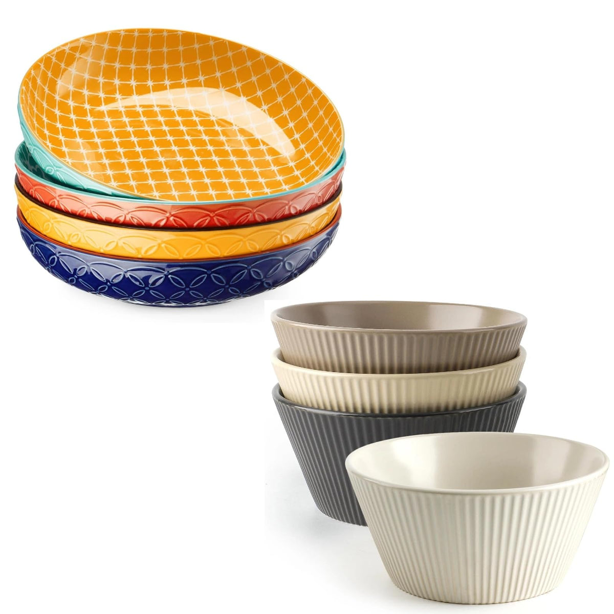 16 OZ Cereal Bowls Set of 4 and 8.5" Serving Bowls Set of 4 W454075