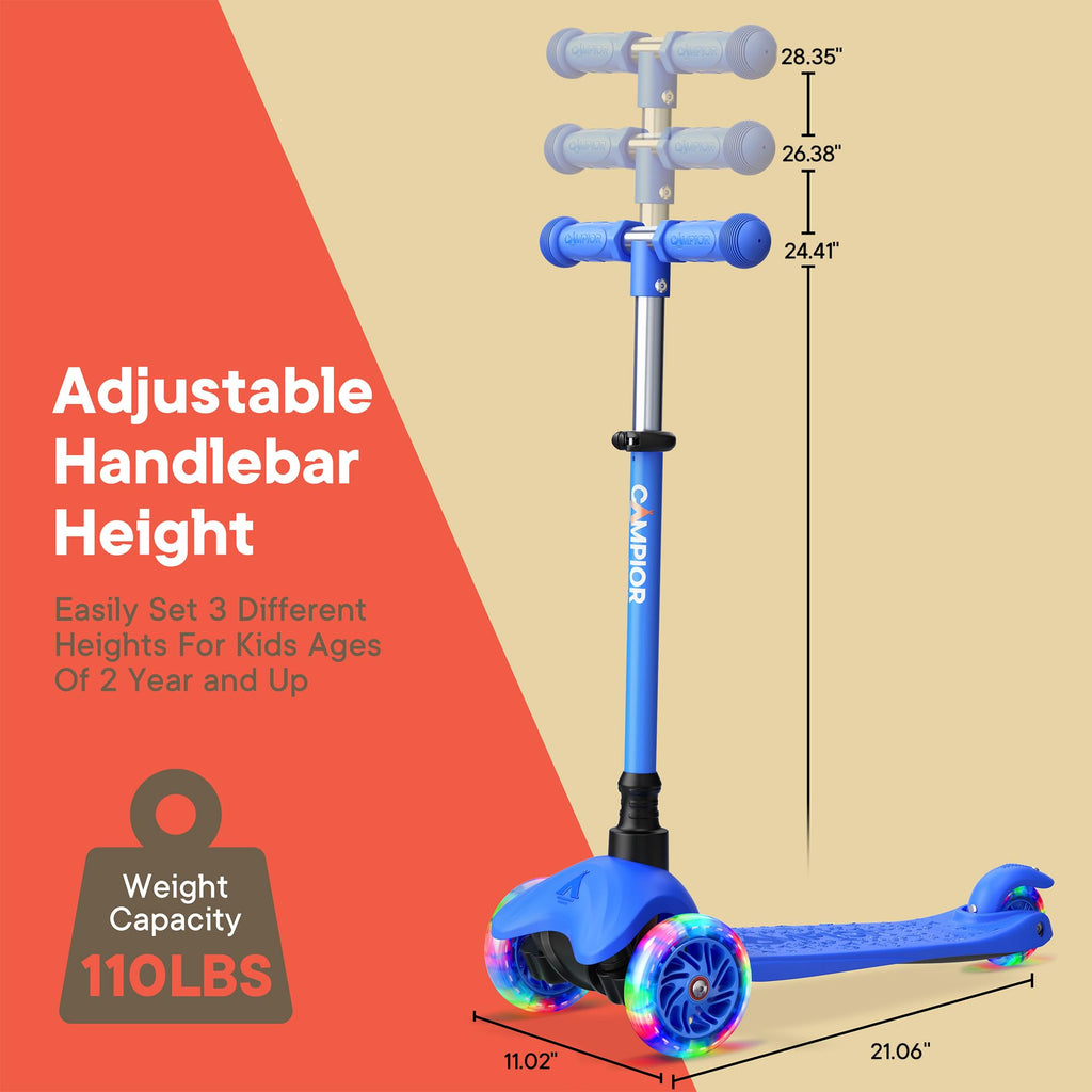 Blue Mini 3 Wheel Scooter with LED Light-Up Wheels L34931