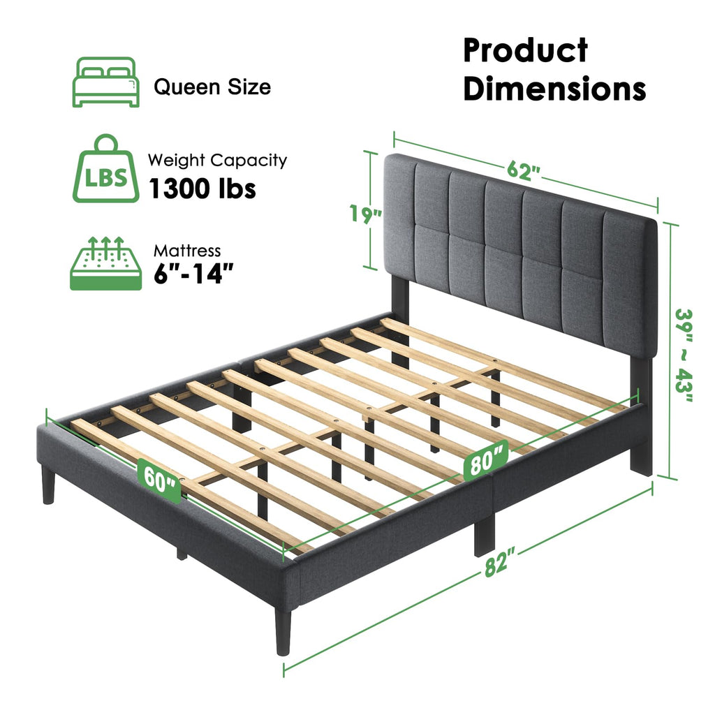 Queen Size Dark Gray Upholstered Bed Frame M9059