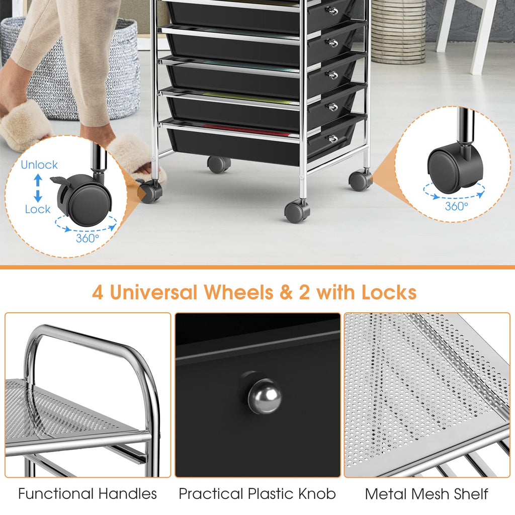 Rolling Utility Cart with 10 Drawers and Lockable Wheels V22765