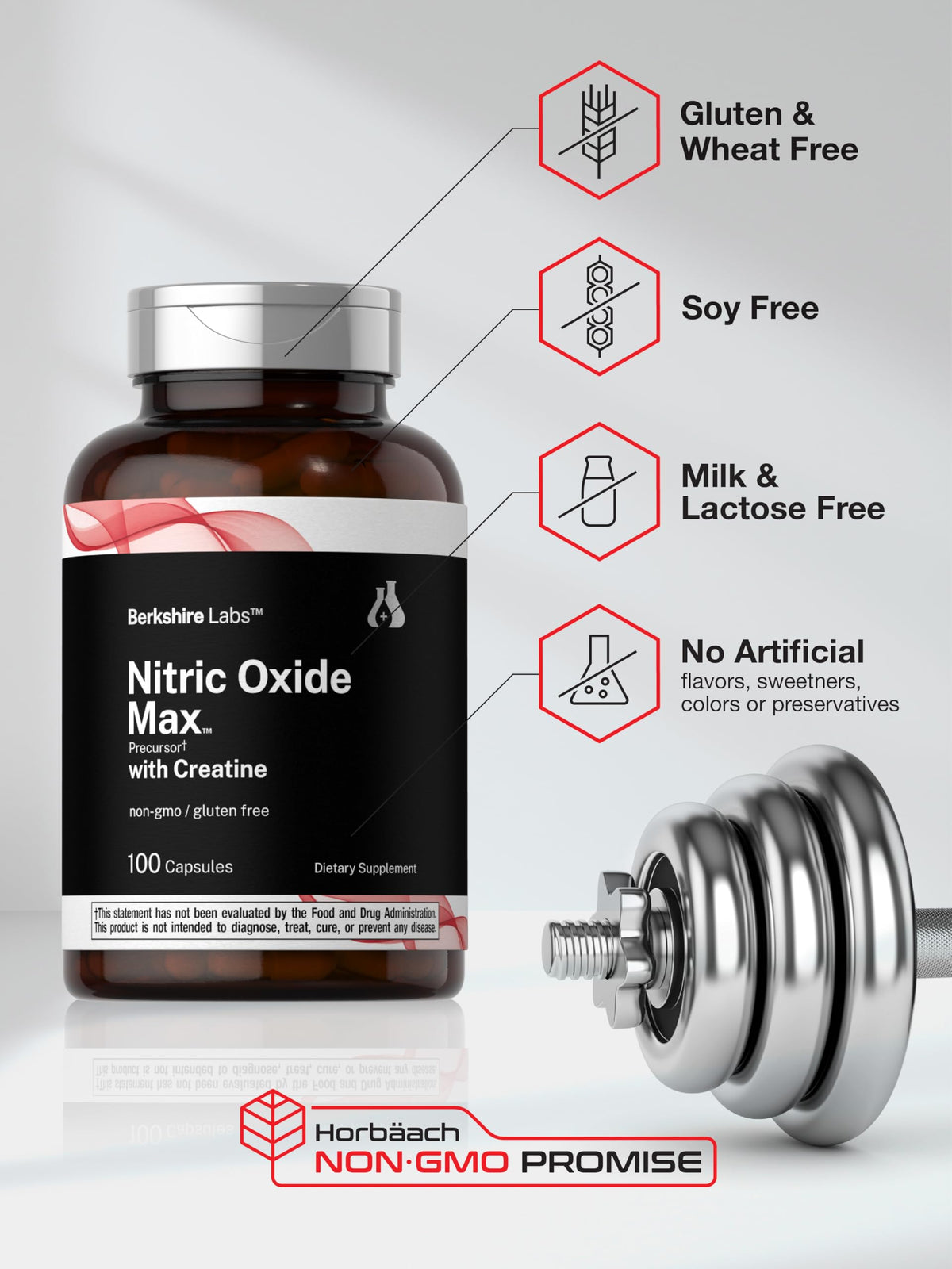 Nitric Oxide Supplement with Creatine Monohydrate 100 Capsules S769242