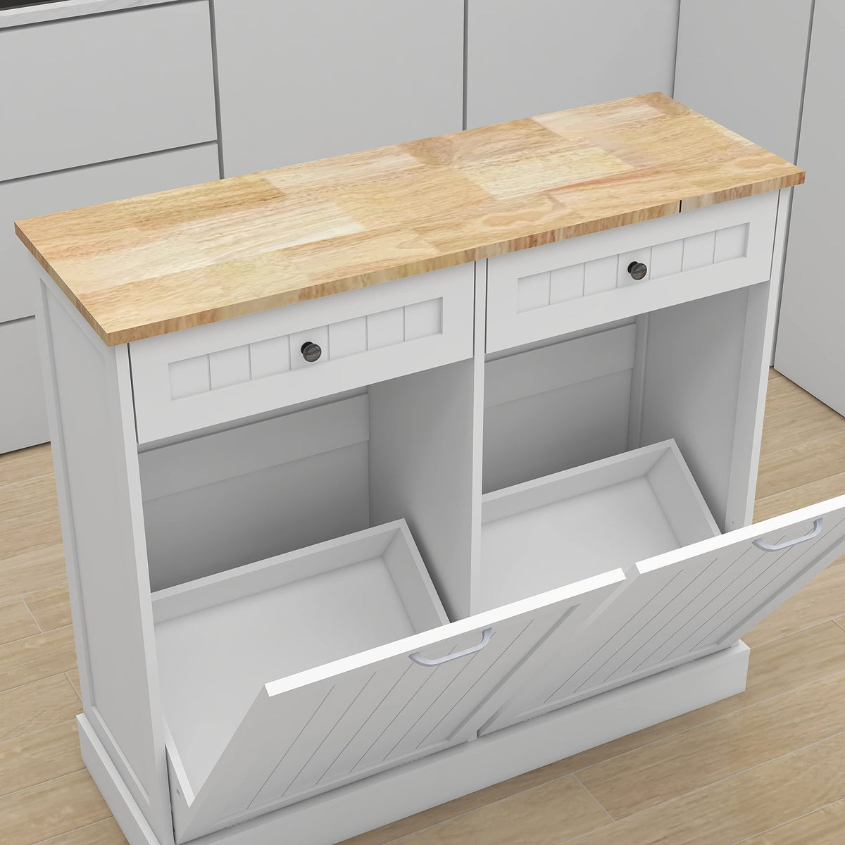 White 2 Drawer Tilt Out Trash Cabinet Y7511