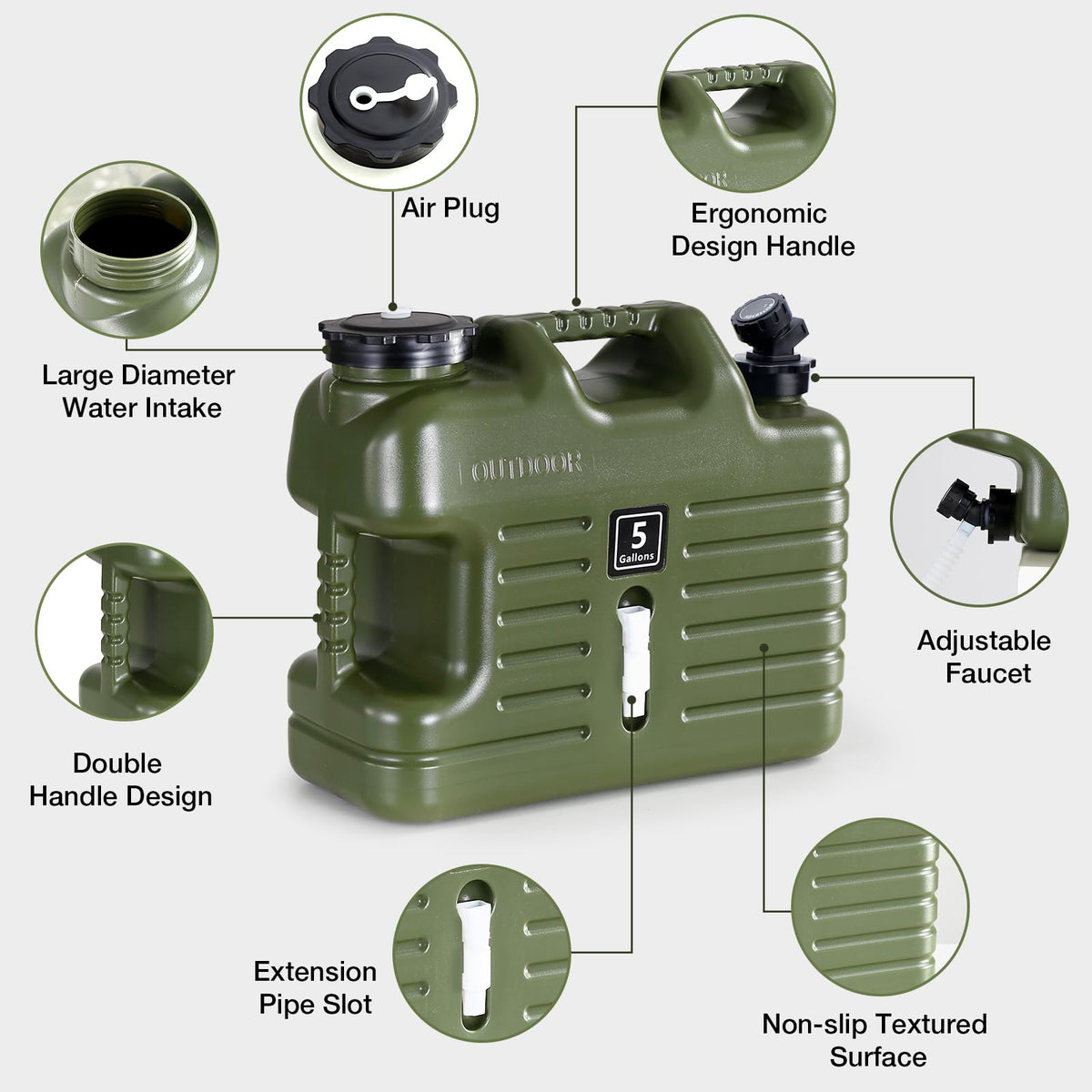 5 Gallon BPA Free Water Jug with Spigot Green B4362