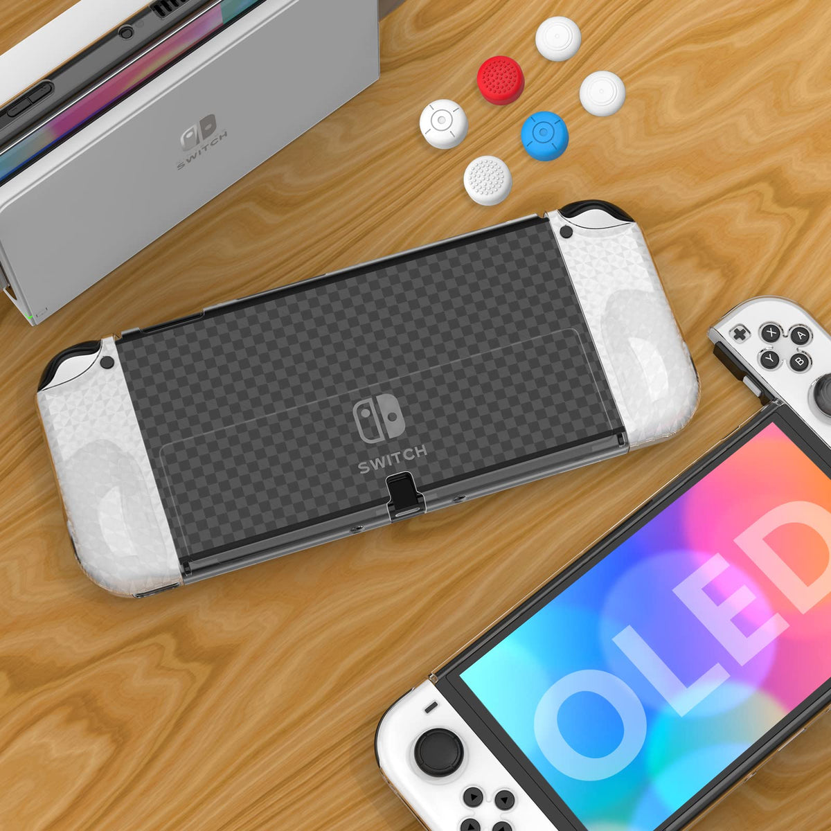 Switch OLED Dockable Hard PC Case with Thumb Stick Caps M12853